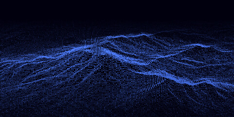 Wall Mural - digital dynamic wave of particles and lines. abstract blue futuristic background. big data visualiza