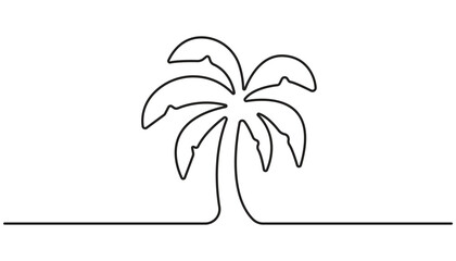 Palm tree continuous one line drawing and simple isolated outline vector design