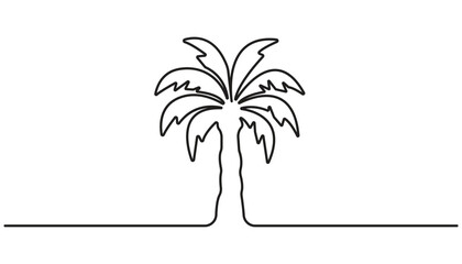 Palm tree continuous one line drawing and simple isolated outline vector design