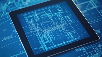 Leinwandbilder - Blueprint displayed on a tablet computer.