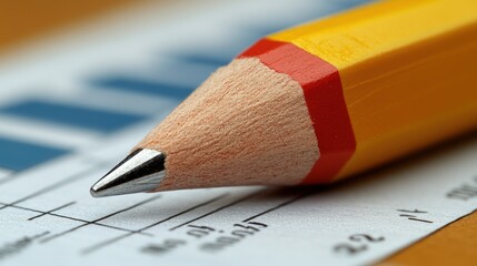 Poster - Close-up of a sharpened pencil point resting on a financial graph.