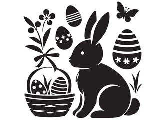 Wall Mural - vector rabbit black silhouette icon design illustration, bunny black silhouette vector logo, easter 