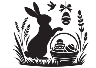 Wall Mural - vector rabbit black silhouette icon design illustration, bunny black silhouette vector logo, easter 