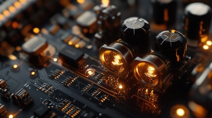 Aufkleber - Close-up of illuminated circuit board components, showcasing intricate design and glowing elements.