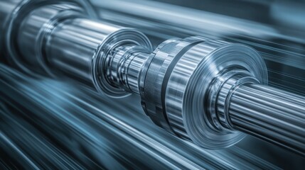 Poster - Close-up of shiny metal industrial machinery parts in motion.