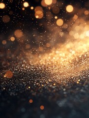 Wall Mural - Shining Golden Glitter Sparkles with Bokeh Effect on Dark Background