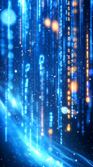 Wall Mural - visually stunning display of flowing data represented by vertical streams of glowing blue and orange