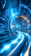 Wall Mural - a mesmerizing tunnel of bright blue and orange lights spirals forward, evoking a sense of speed and 
