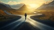 © GreenOptix - Road decision moment, with a person choosing between two paths in a scenic landscape, road decision, life choices
