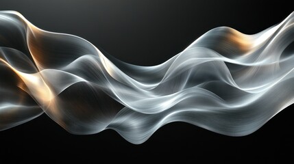 Wall Mural - Abstract flowing ribbons of smoke or fabric in grey and gold against a dark background.  Soft, elegant, and dynamic