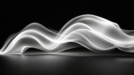 Wall Mural - Abstract flowing white waves on black background
