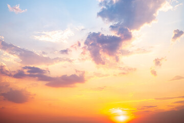 Wall Mural - sky,sunset, beautiful , luxury soft gradient orange gold clouds and sunlight on the blue sky perfect