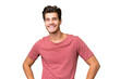 © luismolinero - Young handsome caucasian man over isolated background posing with arms at hip and smiling