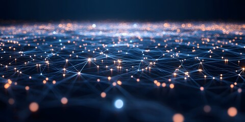 Poster - Abstract Network Connections with Dots of Light in Dark Background