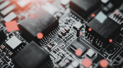 Wall Mural - circuit board: close-up of a complex circuit board, showcasing electronic components and intricate p