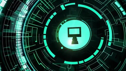 Wall Mural - this image showcases a futuristic tech interface with glowing green circular elements, making it ide