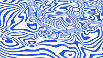 Leinwandbilder - Abstract vector background psychedelic wave line pattern. Blue wavy liquid ripple texture in retro groovy design style.