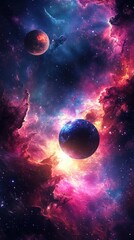 Wall Mural - a futuristic space scene featuring multiple planets and stars