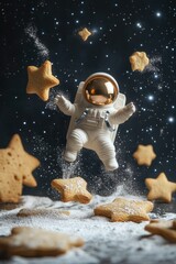 Wall Mural - an astronaut wearing a space suit flies through the air, suitable for use in sci-fi and space-themed