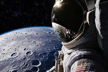 Wall Mural - an astronaut in a spacesuit stands out against the vastness of the moon's surface