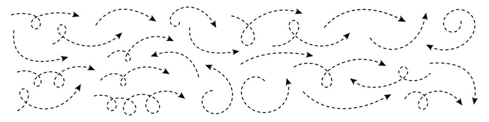 Wall Mural - curved dotted arrow. set of arrows with dotted lines.
