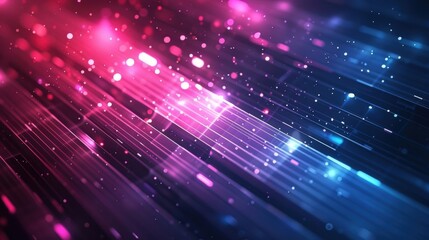 Abstract digital lines, vibrant pink and blue, motion blur, glowing particles, futuristic background