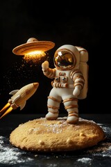 Wall Mural - an astronaut enjoying a snack while on a space mission, with a spaceship visible in the background