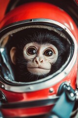 Wall Mural - a curious monkey wears a space suit and helmet, ready for an adventure