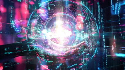 Wall Mural - a futuristic interaction between hands and energetic light. it represents envisioning advanced techn