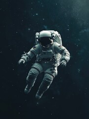 Wall Mural - spacewalk scene with astronaut drifting in zero gravity