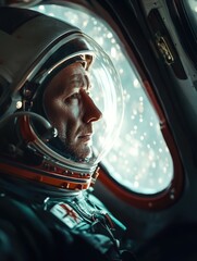 Wall Mural - a detailed view of someone wearing a spacesuit, perfect for use in sci-fi illustrations or futuristi