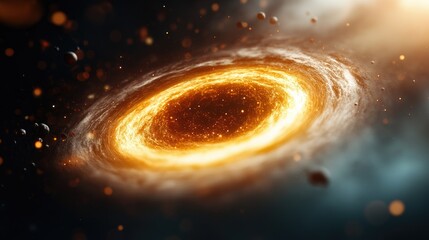 A galaxy where planets leave glowing trails as they orbit