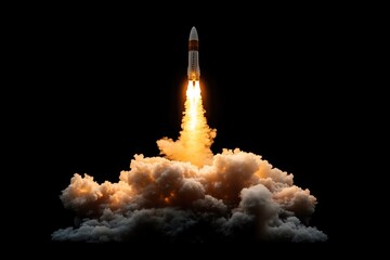 Wall Mural - a rocket launching into the air with smoke trails behind