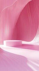 Poster - Abstract Pink Wave Background with Cylindrical Display Platform for Product Presentation