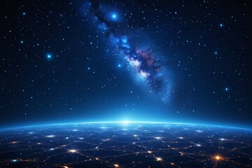 arafed view of a galaxy with a bright blue glow