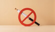 © Andrey - No Entry sign with vape device on beige background, vape ban concept