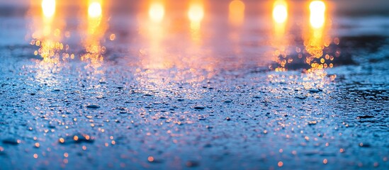 Wet ground, bokeh lights, night scene