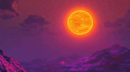 Wall Mural - orange planet light sun eclipse in space horizon background. sunrise glow abstract bg. galaxy world 