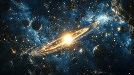 Wall Mural - star and falling comet in night sky vector background. meteor shooting trail in blue galaxy illustra