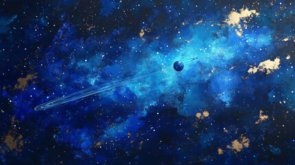 Wall Mural - star and falling comet in night sky vector background. meteor shooting trail in blue galaxy illustra