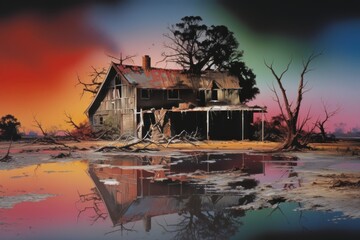 Wall Mural - abandon house architecture reflection landscape.