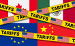 © dlyastokiv - American tariffs and US government import taxation, USA trade war policy, domestic market protectionism, american tariffs for Mexico, Canada, China and Europe, taxation dispute conflict
