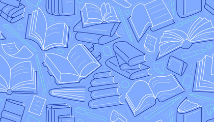 Wall Mural - Open books. Vector line seamless pattern. Art read