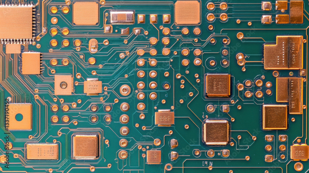 High-tech circuit board featuring intricate pathways and components ...
