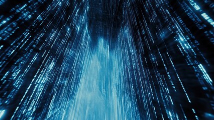 Abstract digital code tunnel, futuristic perspective, data stream. Possible use Technology background, digital art, design inspiration