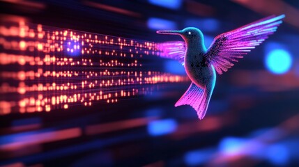 Futuristic hummingbird in digital code