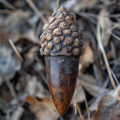 Aufkleber - Detailed Acorn Close-Up on Forest Floor: A Macro Shot of Autumn's Natural Treasures, Showing Textures and Tones in Sharp Focus