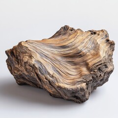 Aufkleber - Intricate Patterns: Weathered Piece of Wood, Revealing Years of Erosion and Natural Beauty on a Clean White Backdrop.