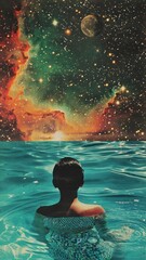 Wall Mural - swimming in the pool galaxy water night.
