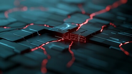 Wall Mural - representation of a network under attack with glowing red lines penetrating blue firewall patterns